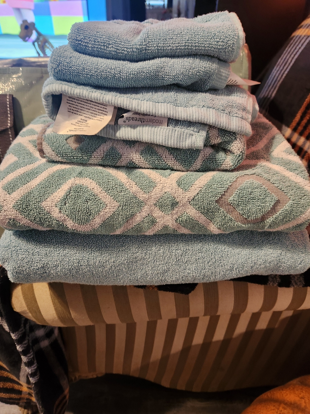 Light Teal Diamond Bath Towel Set